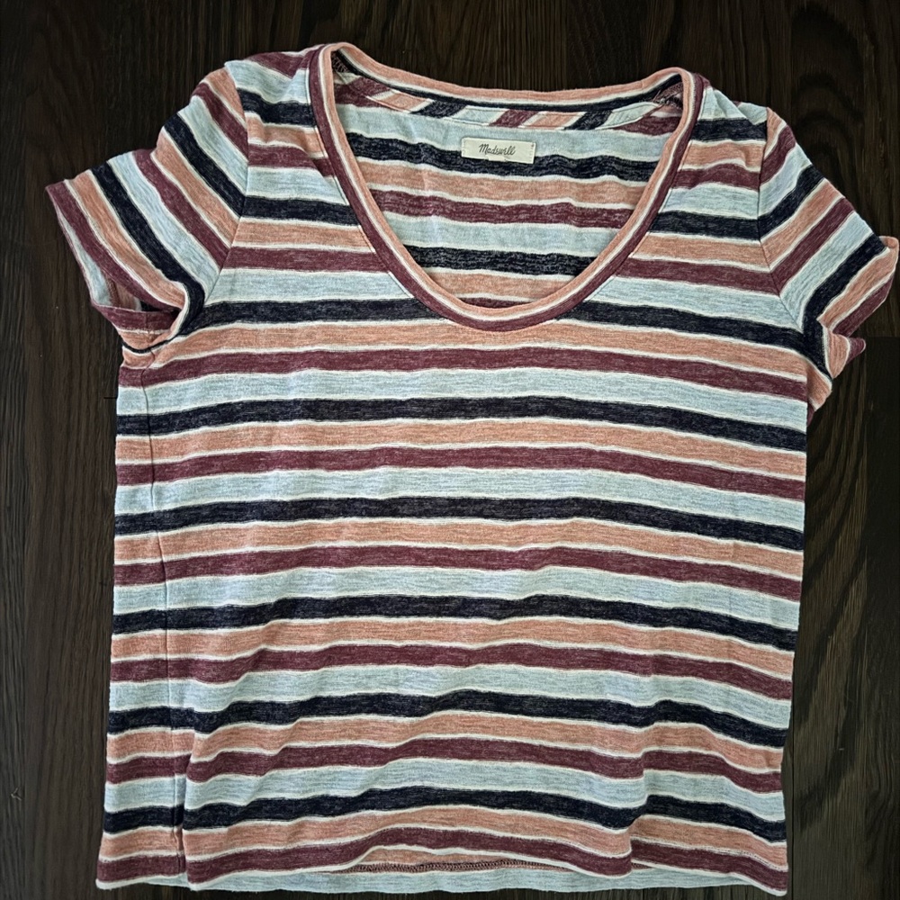 Madewell Short Sleeve Scoop Tee in Rust, Navy & Cream Stripe